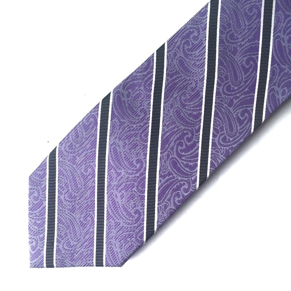 ZIANETTI Silk Tie Purple Paisley with Black and White Stripes - Picture 1 of 6